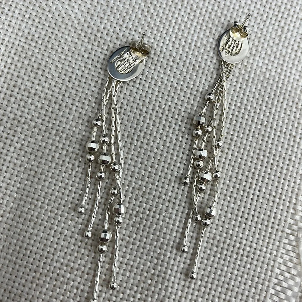 ATI Thailand Vintage 925 Sterling Silver Beaded Feather Tassel Earrings - Picture 6 of 9